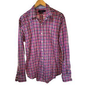 Ralph Lauren Pink Blue Green Plaid Button Front Shirt Top Size XL